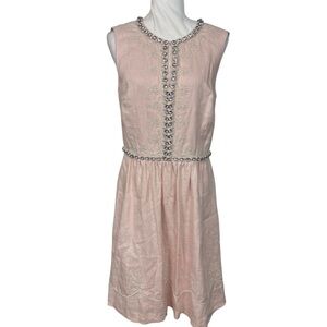 Brooks Brothers Linen Dress Size 8 Rhinestone Pearl Accents Peach Wedding